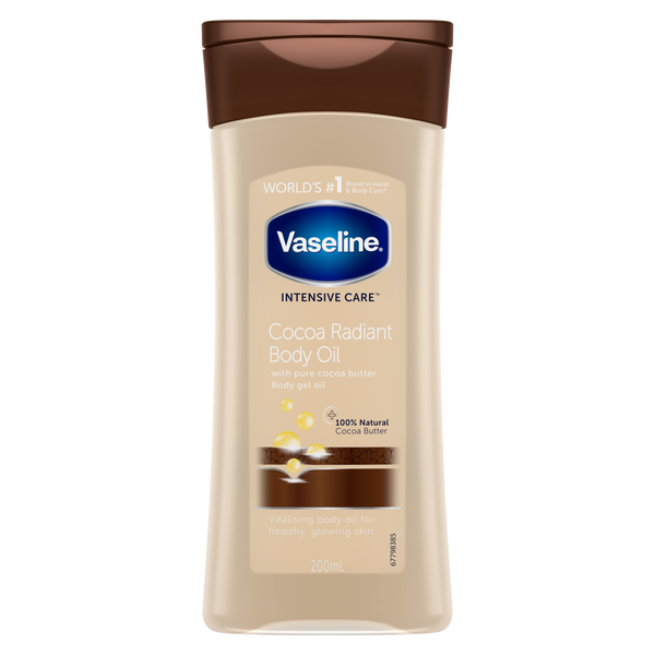 VASELINE-BODY OIL-200ml-US-W-COCOA RADIANT +100% PURE COCOA BUTTER