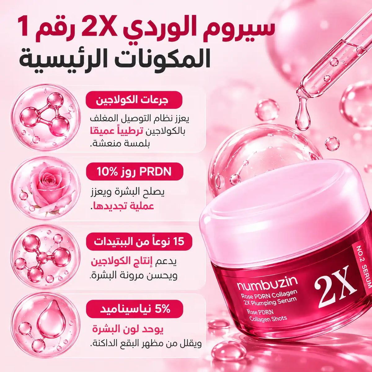 Numbuzin No.2 Rose PDRN Collagen 2X Plumping Serum