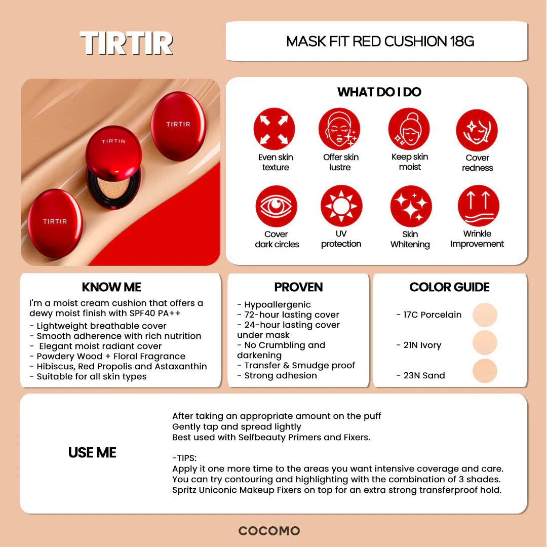 TIRTIR Mask Fit Red Cushion 13N Fair Ivory 18g - Benefits / Product Guide